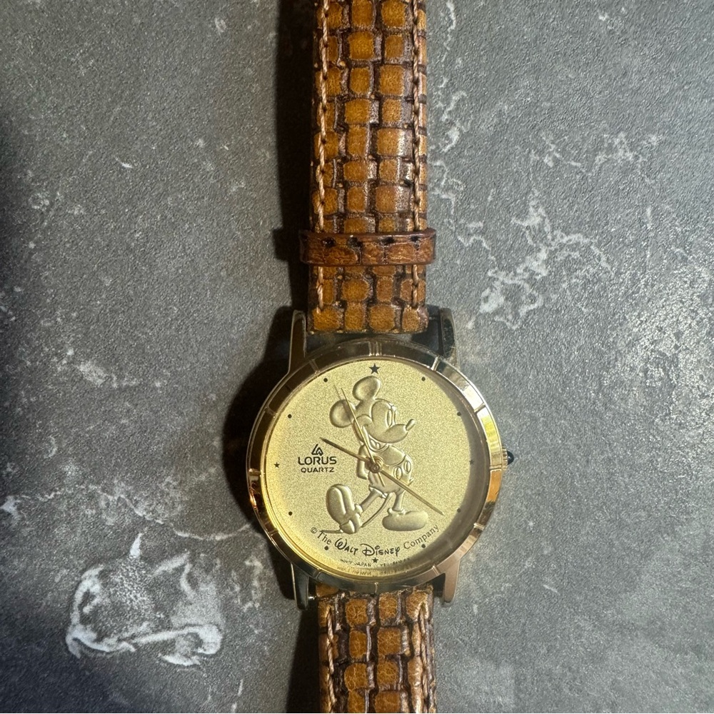 Disney Lorus Gold Watch with Brown Leather Strap